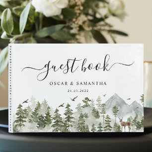 Livre D'or Forêt d'aquarelle   Arbres Et Cerfs