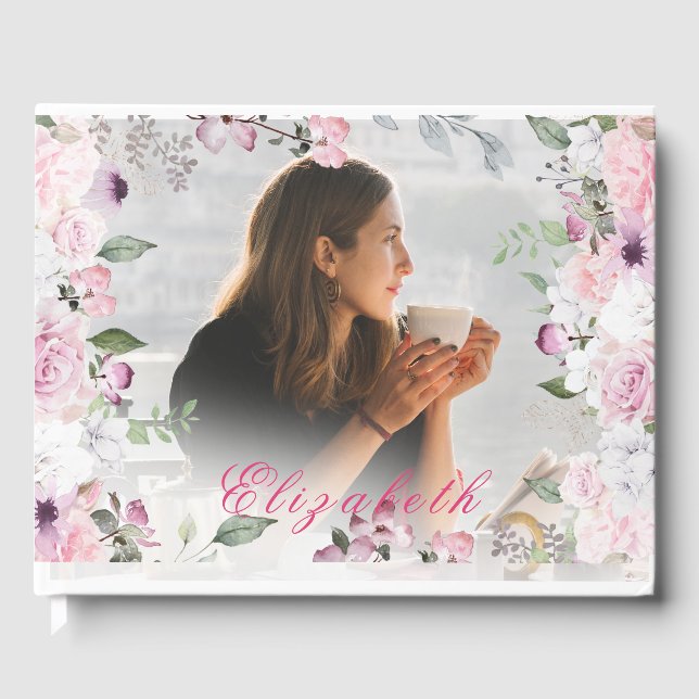 Livre D'or Funérailles Roses couverture blanche Photo simple (Recto)