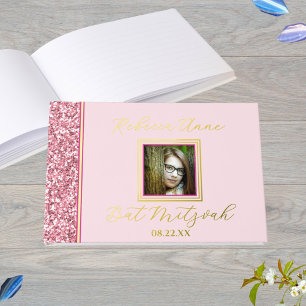 Livre D'or Glam Pink Elegant Photo Bat mitzvah Gold