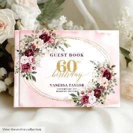 Livre D'or Glamorous Boho Marsala Floral Gold 60th Birthday 