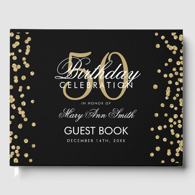 Livre D'or Gold Black 50th Birthday Party Parties scintillant (Recto)