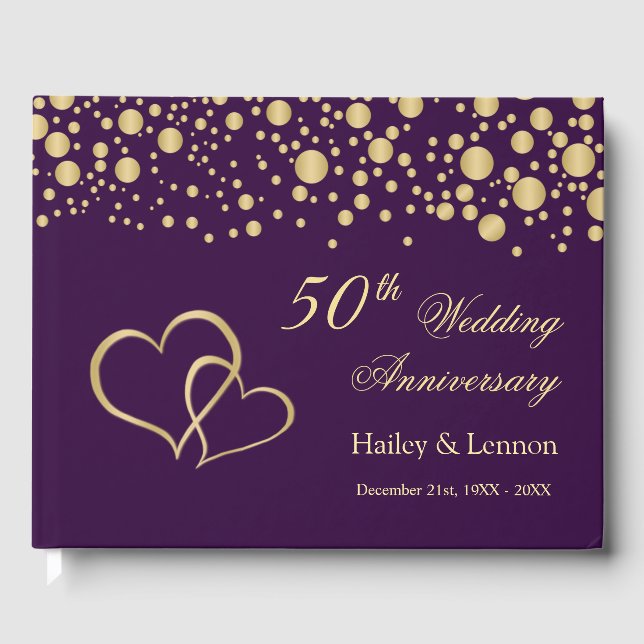 Livre D'or Gold Confetti Coeurs 50e anniversaire de Mariage (Recto)