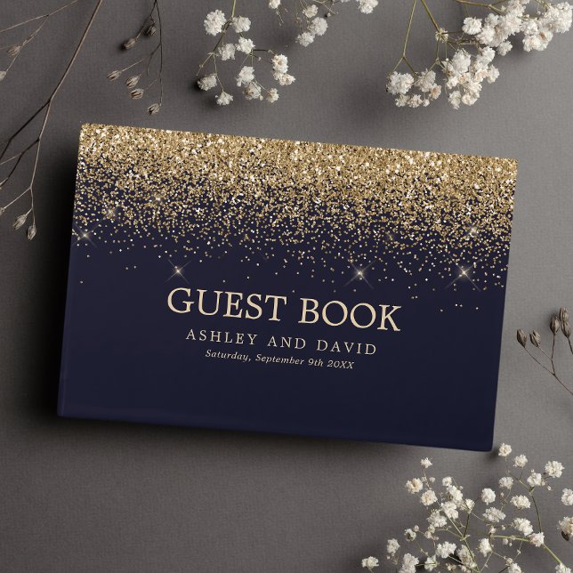 Livre D'or Gold Confetti Marine Bleu Mariage moderne (Créateur téléchargé)