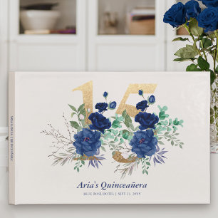 Livre D'or Gold Numéro 15 et Roses royaux en Quinceanera Bleu