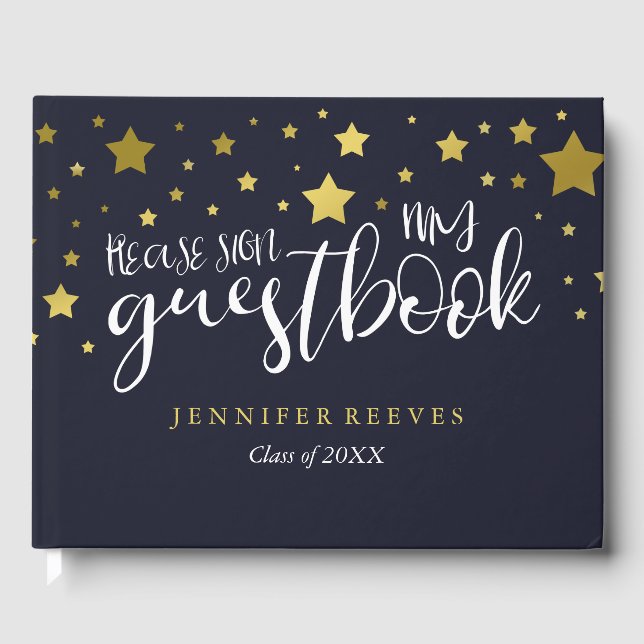 Livre D'or Gold Stars & Navy Blue Graduation (Recto)
