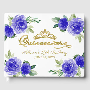 Livre D'or Gold Tiara Royal Blue Floral Quinceanera