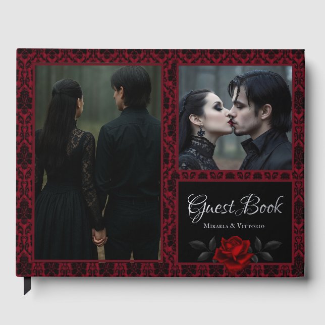 Livre D'or Gothic Red Damask Rose Wedding (Recto)