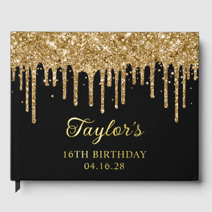 Livre D'or Gouttes de Paillettes d'Or Noire 16e Anniversaire
