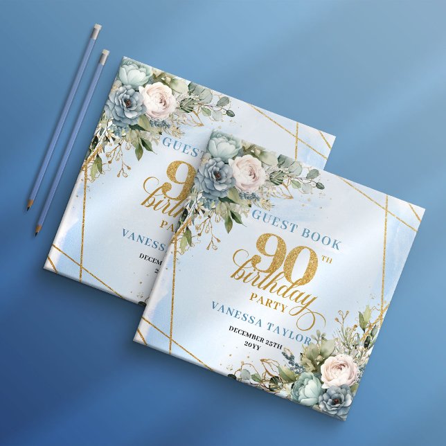 Livre D'or Graceful Dusty Blue Gold 90th Birthday Guest Book (Graceful Dusty Blue Gold 90th Birthday Guest Book)