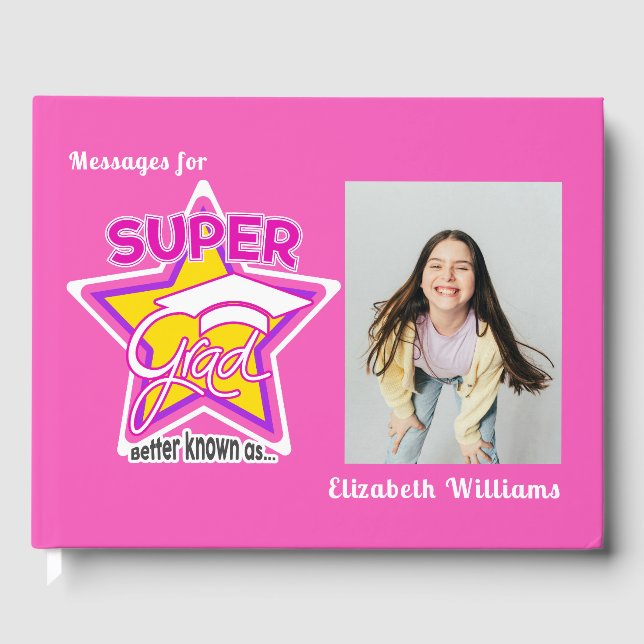 Livre D'or Grad Pink Editable Photo-Text Graduation (Recto)