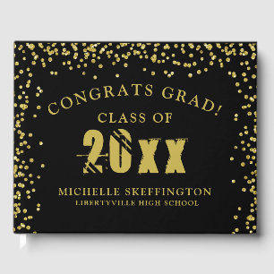 Livre D'or Graduation Congrats Grad Black Gold Confetti Nom