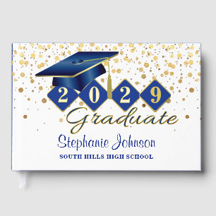 Livre D'or Graduation Personnalisée Party Blue & Gold