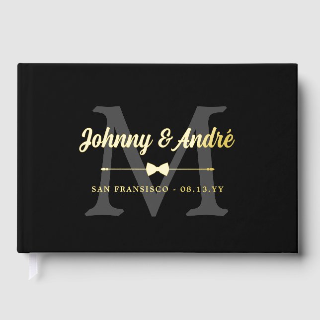 Livre D'or Gray Black Gold Bowtie Monogram Gay Mariage (Recto)