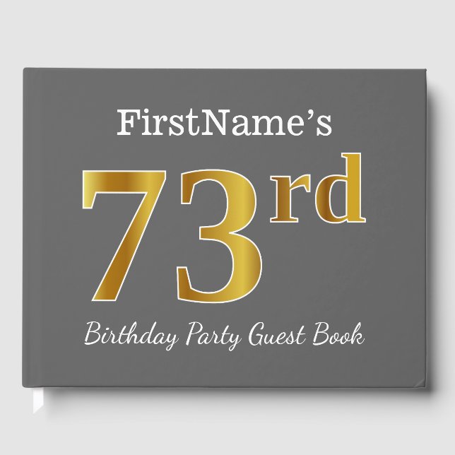 Livre D'or Gray, Faux Gold 73e fête d'anniversaire + Nom pers (Recto)