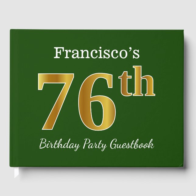 Livre D'or Green, Faux Gold 76e fête d'anniversaire + Nom per (Recto)