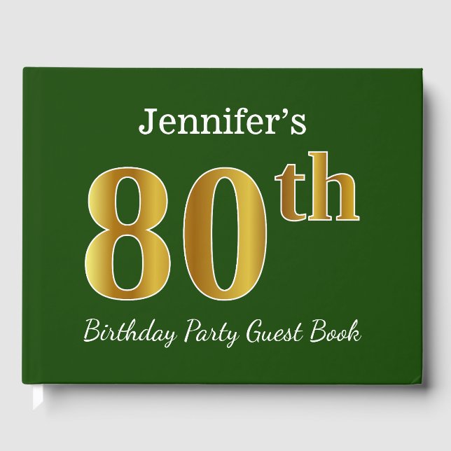 Livre D'or Green, Faux Gold 80th Birthday Party + Nom personn (Recto)