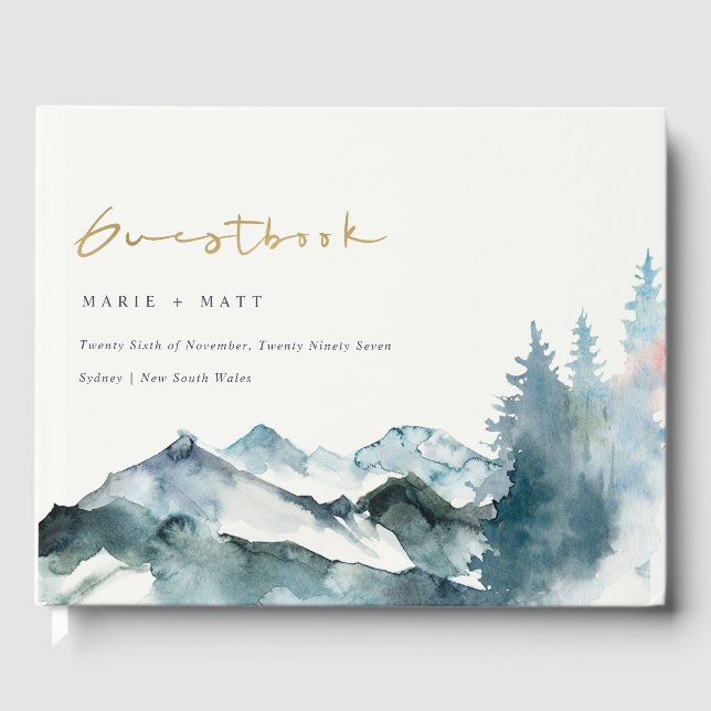 Livre D'or Gris Blush Green Blue Mountains Pine Mariage (Recto)
