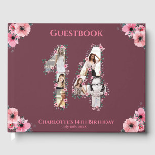 Livre D'or Gros 14ème anniversaire Photo Collage Fleur Fille