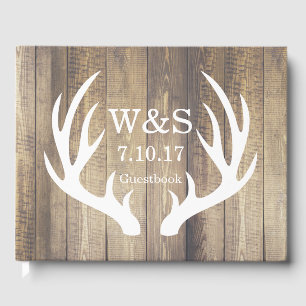 Livre D'or Grotte rustique Bois de cerf Antlers & Initiales