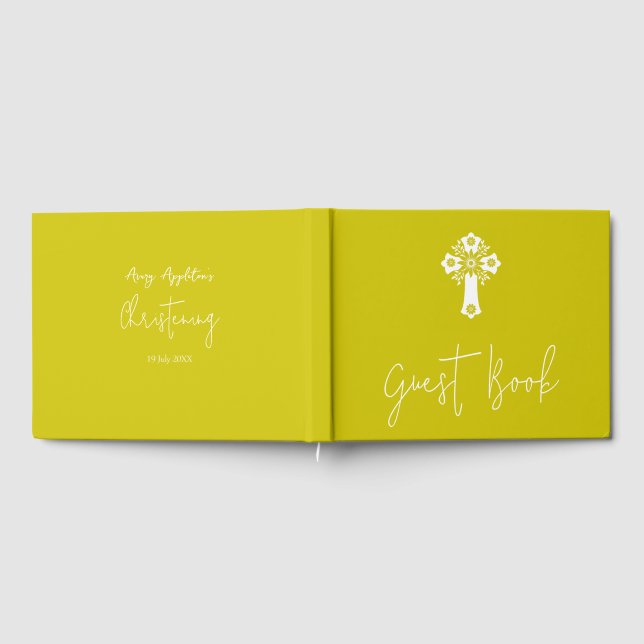 Livre D'or Guest Book Floral Cross Christening Yellow (Complet)