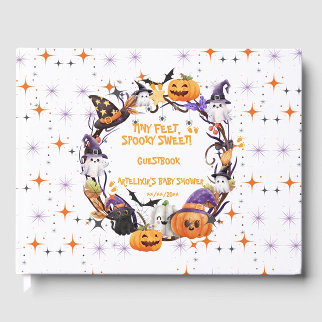 Livre D'or Halloween Tiny Feet, Baby shower sucré Éffrayant (Recto)