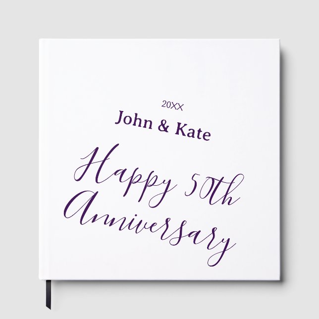 Livre D'or Happy 50th anniversary purple name year simple  (Recto)