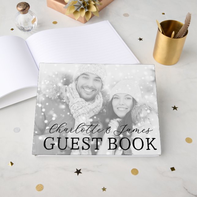 Livre D'or Happy Couple Mariage photo noir et blanc (Recto ouvert)