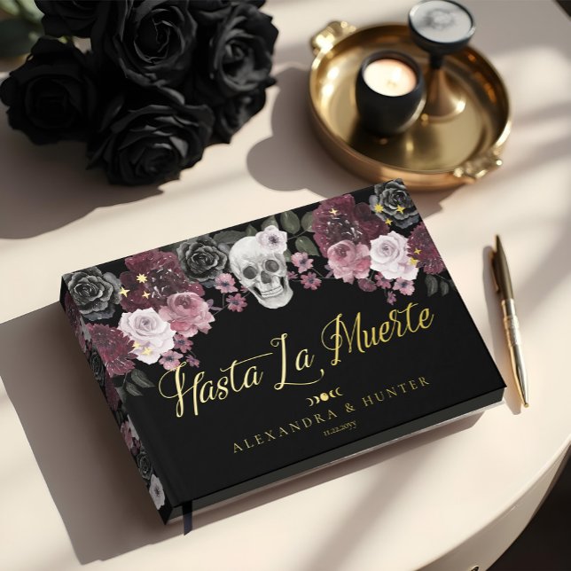 Livre D'or Hasta La Muerte Aquarelle Crâne Mariage gothique (Hasta La Muerte Watercolor Skull Gothic Wedding Foil Guest Book)