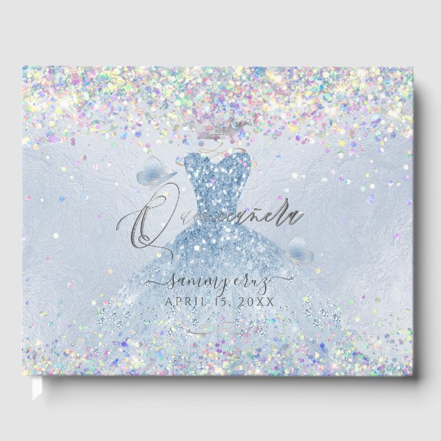 Livre D'or Holographie de Quinceanera Confetti Robe Bleue Dus (Recto)