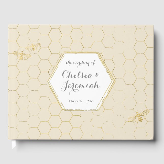 Livre D'or Honey Bee Cream Gold Motif mariage personnalisé (Recto)