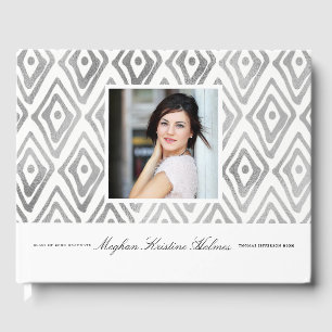 Livre D'or Ikat Motif Graduation Guest Book   Argent