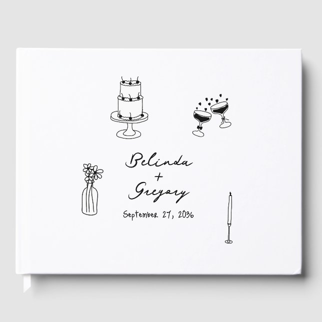 Livre D'or Illustrations à main noire Doodles Mariage (Recto)