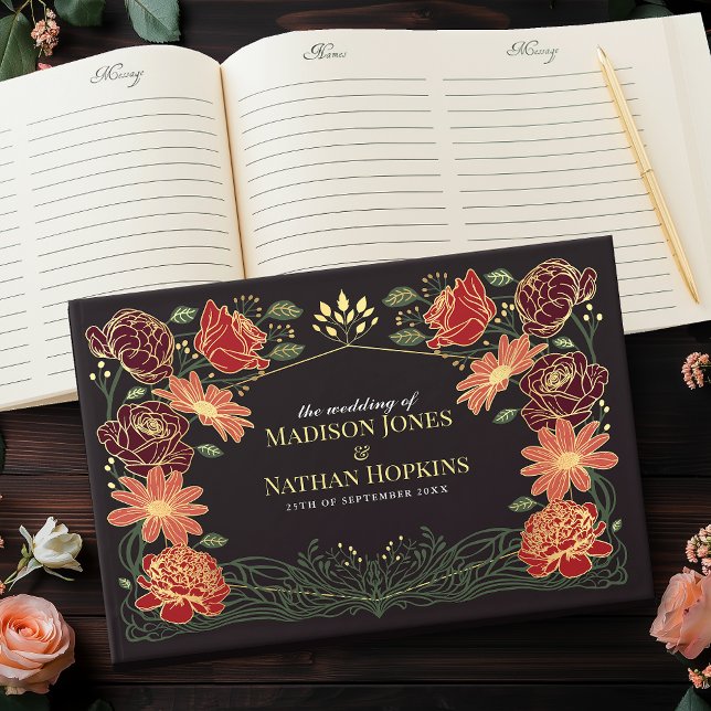 Livre D'or Imaginaire Enchanté Jardin Floral Rouge Mariage (Créateur téléchargé)