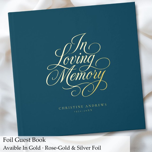 Livre D'or "In Love Memory" Script Police Keepsaké Funeral ("In Loving Memory" Script Font Keepsake Funeral Foil Guest Book)
