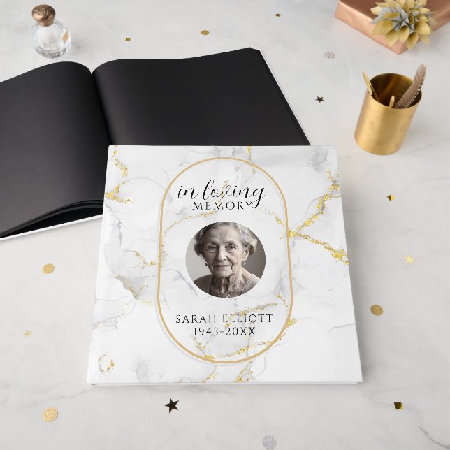 Livre D'or In Loving Memory  with Photo | marble  (Recto ouvert)