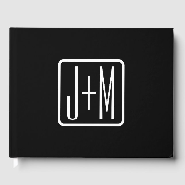 Livre D'or Initiales Monogrammées Modernes | Noir & Blanc (Recto)