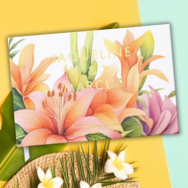 Livre D'or Inscription des fleurs tropicales Mariage de desti (Créateur téléchargé)