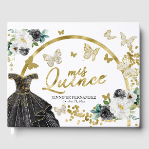 Livre d'or invité Quinceanera robe noire papillon