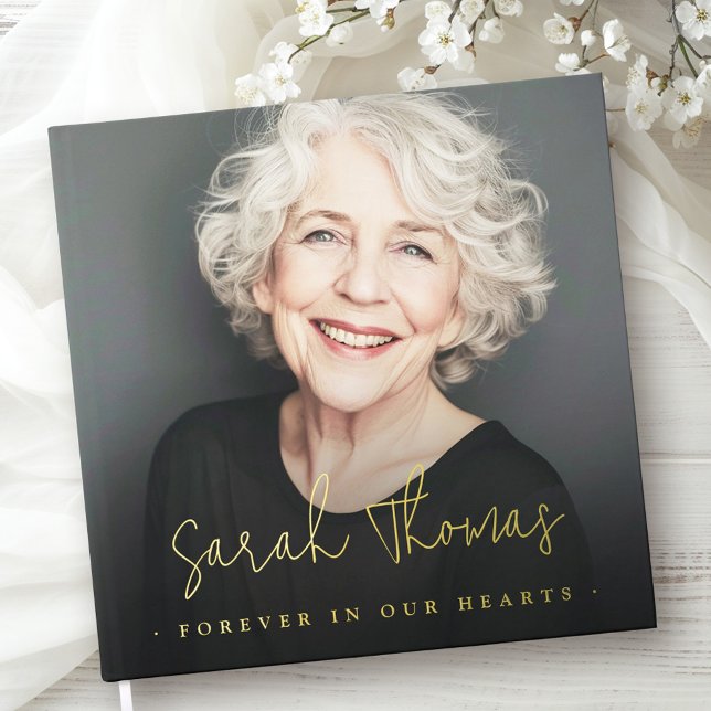 Livre D'or Jamais dans nos coeurs funéraire mémorial noir (Forever in our hearts funeral memorial black guest book)