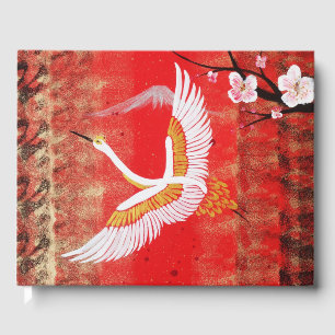 Livre D'or Japonaise grue soleil Japon sakura rouge peinture