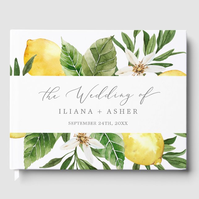 Livre D'or Jardin de citron moderne Monogramme Mariage arrièr (Recto)
