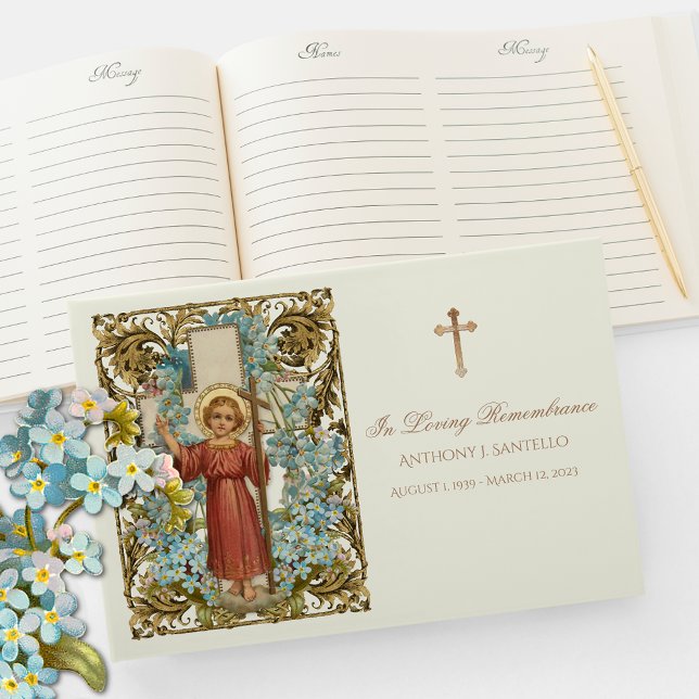 Livre D'or Jésus bleu Floral Memorial Jésus funérailles (Créateur téléchargé)
