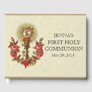 Livre D'or Jésus Première Sainte Communion Roses Vintages