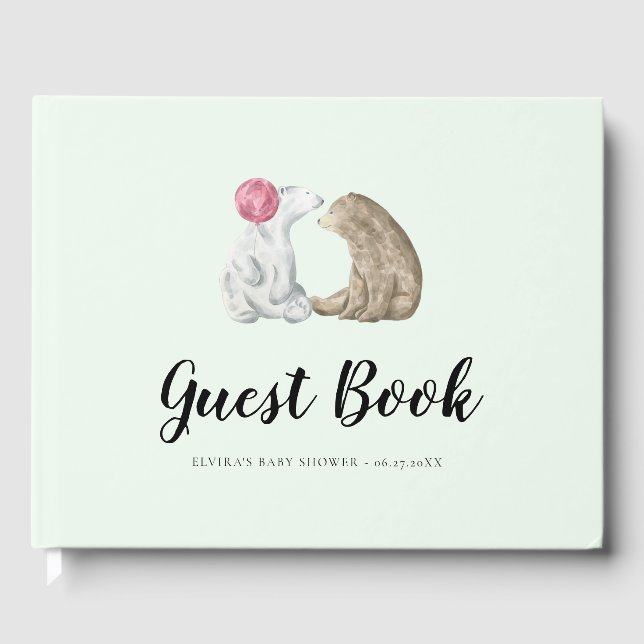 Livre D'or Joli Baby shower d'ours d'aquarelle (Recto)
