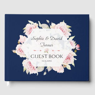 Livre D'or Joli flush Floral géométrique Marine Mariage bleu