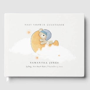 Livre D'or Joli Ours Bleu Sommeil Sur Lune Baby shower Garçon