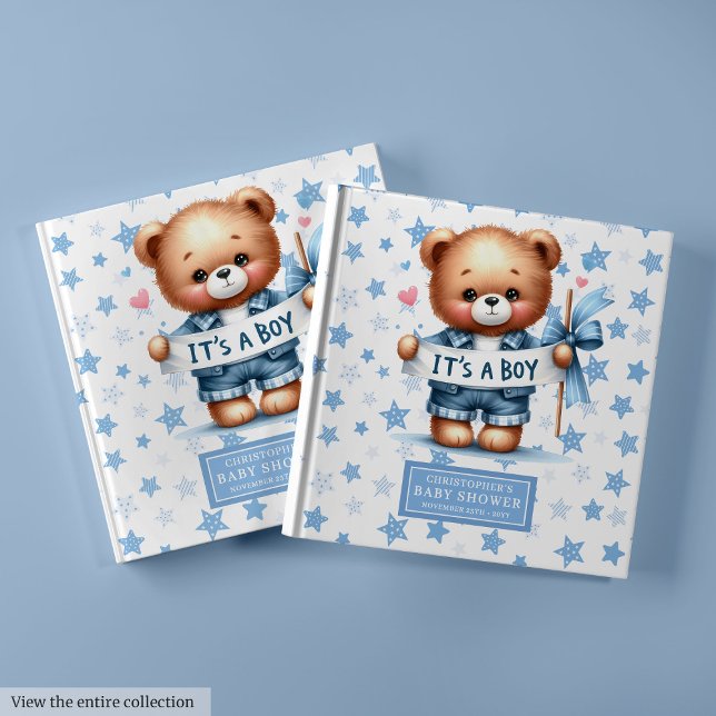 Livre D'or Jouer C’est un garçon en peluche (Playful It’s a boy teddy bear guest book keepsake gift)