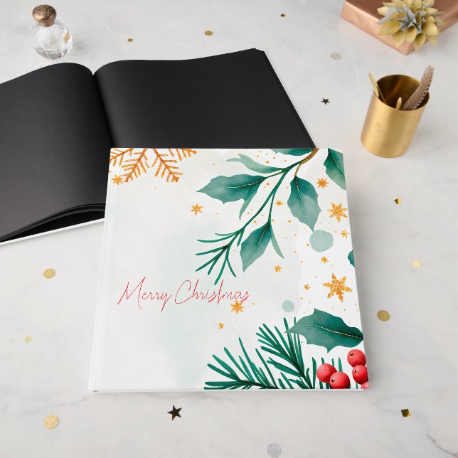 Livre d'or Joyeux Noël aquarelle – Vacances (Recto ouvert)