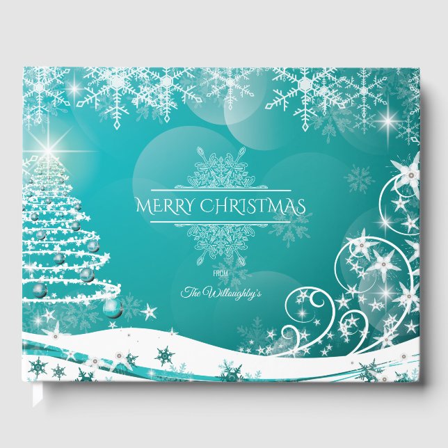 Livre D'or Joyeux Noël Snowflakes Arbre Fleurs & Étoiles (Recto)