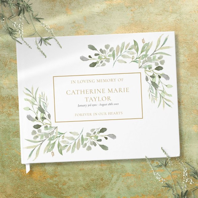 Livre D'or La verdure dans l'amour Mémoire funéraire funérair (Greenery In Loving Memory Memorial Funeral Guest Book)